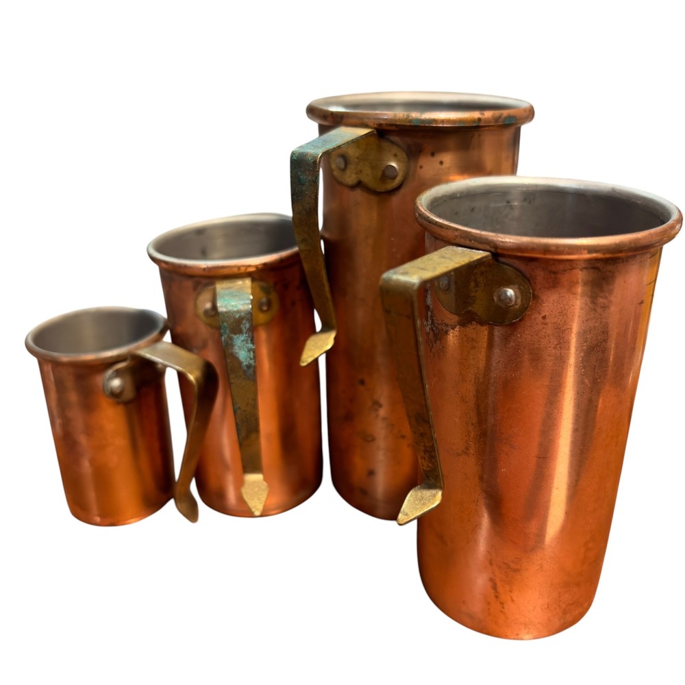 Vintage Graduated Copper Measuring Cup Set 4 Pieces Rustic Farmhouse Kitchenware